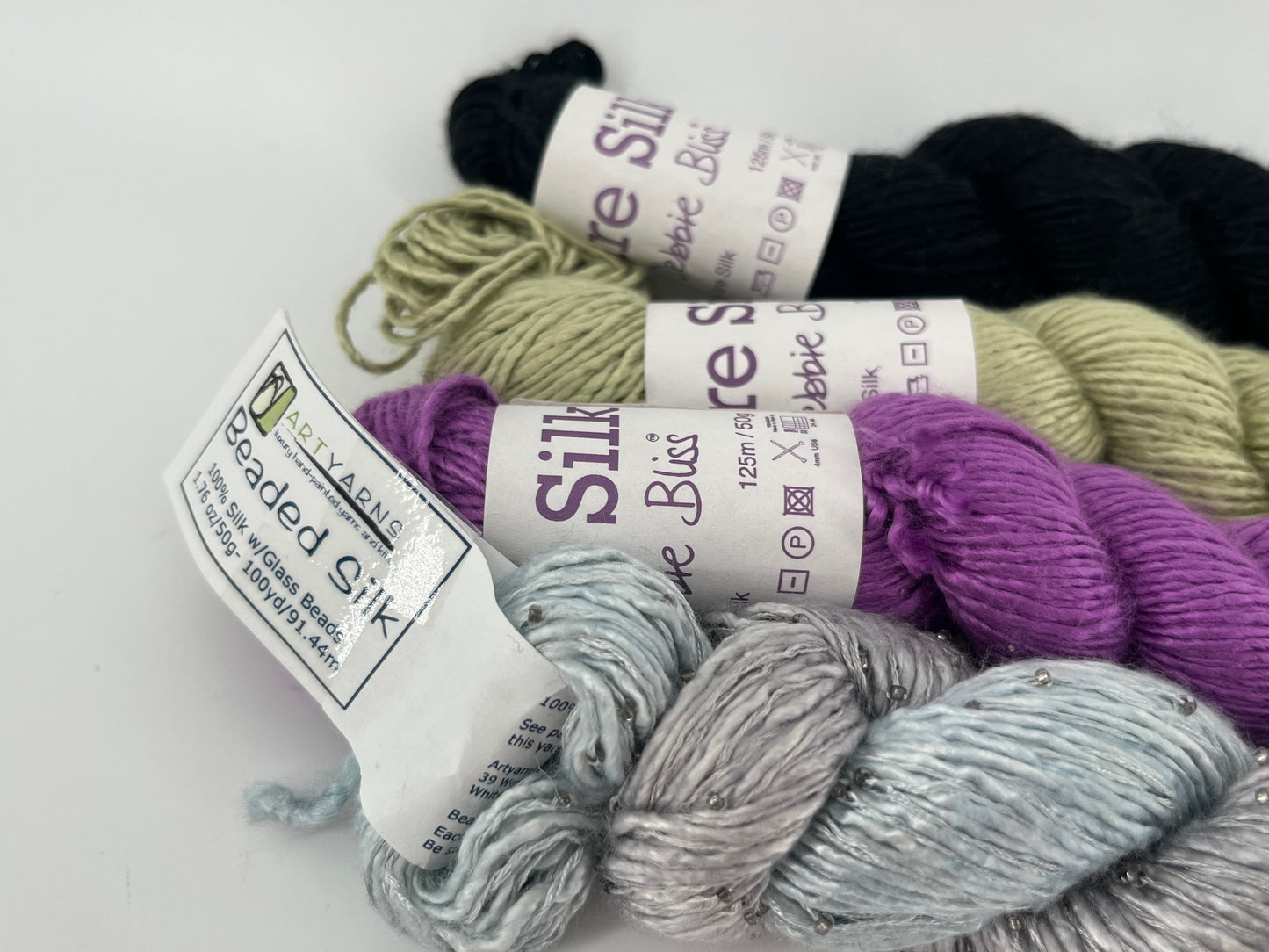 Debbie Bliss Pure Silk + Artyarns Beaded Silk