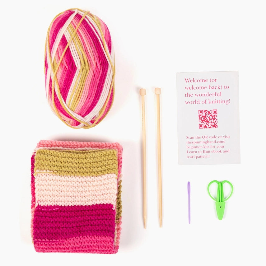 Learn to Knit Scarf Kit - Dragonfruit