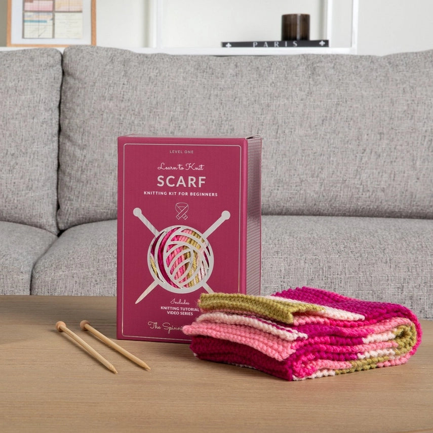 Learn to Knit Scarf Kit - Dragonfruit